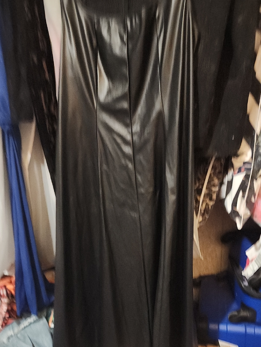 SHEIN Black Faux Leather Maxi Dress